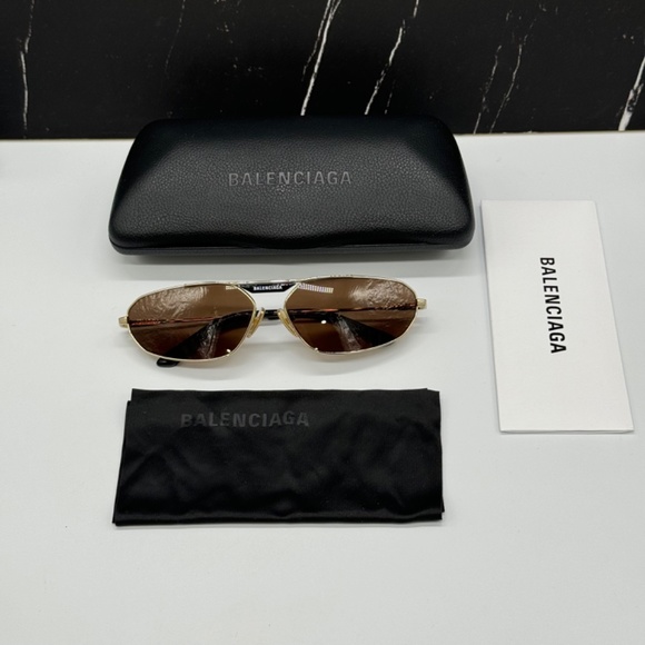 NEW BALENCIAGA BB0245S 003 UNISEX SUNGLASSES BB 0245S GOLD METAL OVAL EYEWEAR - Picture 10 of 10